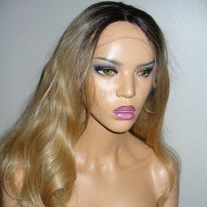 Silky soft synthetic long ginger color ombre wig